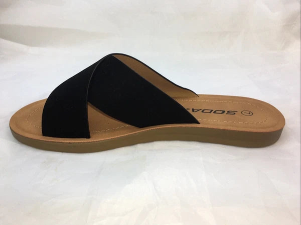 SODA-REFLECT-S NUBUCK PU X BANDS Flat Slide CASUAL Fashion Women Sandal Slip On