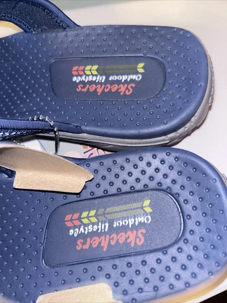 NWB Skechers Women's Reggae Slide Thru NAVY Slide Sandals Size 7 Style 163348