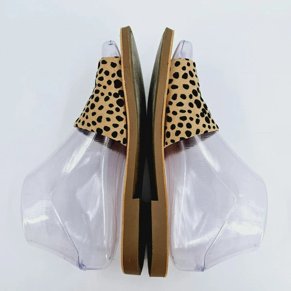 Soda Efron Cheetah Print Slide Sandals 6 Brown Black Tan Faux Suede Fabric Flats