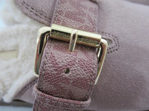 Michael Kors Judd Closed Toe Suede Lug Sole Slide MK Logo Fawn Light Pink Size 7