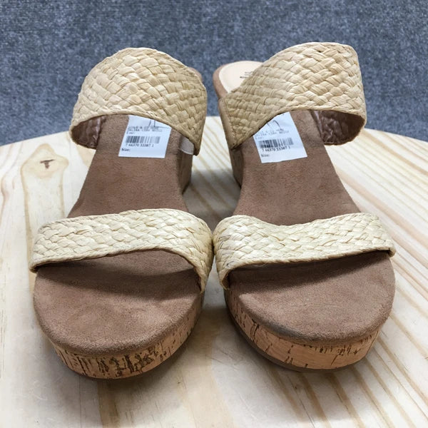 Style & Co. Sandals Womens 11 M Daliaa Wedge Slides Beige Faux Leather Cork NEW