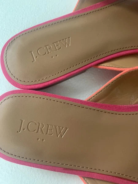 J. Crew Pink Sandals Slip On Slides Flat Criss Cross Faux Suede Women’s Size 9