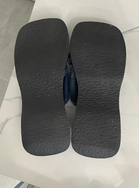 Kathy Ireland Blue Plato Slide Sandals with Denim Style Knot Size 9 Y2K