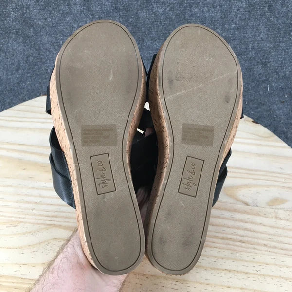 Style & Co. Sandals Womens 8 M Violette Wedge Slides Black Faux Leather Cork NEW