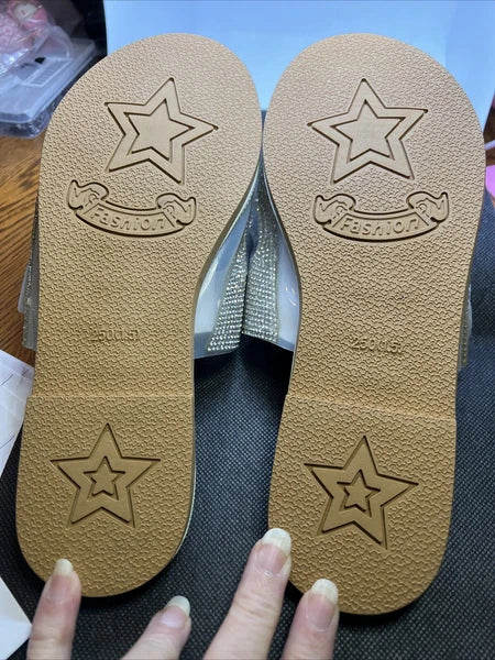 Ladies New Fashion, Rhinestone Sparkle Sandals Comfort Casual Flats Size 10