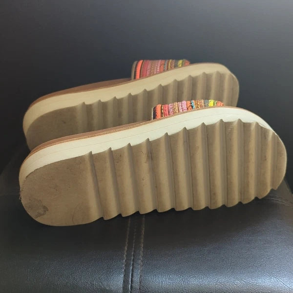 J Slides Multicolor Bohemian Style Comfy Footbed Slide On Platform Sandals