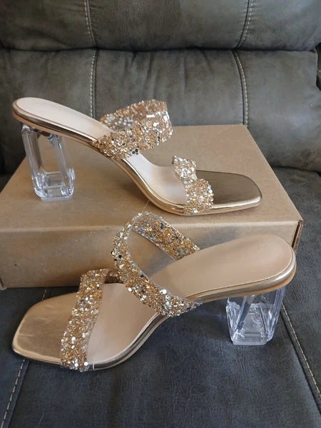 Sandal Heels Womens Slides BLING SPARKLE FASHION Heels NEW EU 42 USA 10 #1075