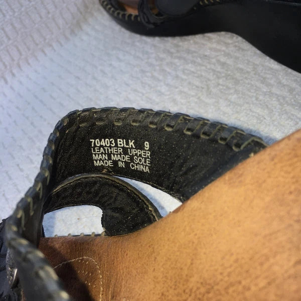 MINNETONKA BLACK LEATHER COMFORT SANDALS Womens  Sz 9 Style 70403