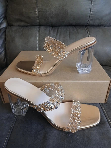 Sandal Heels Womens Slides BLING SPARKLE FASHION Heels NEW EU 42 USA 10 #1075