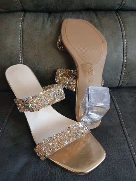 Sandal Heels Womens Slides BLING SPARKLE FASHION Heels NEW EU 42 USA 10 #1075