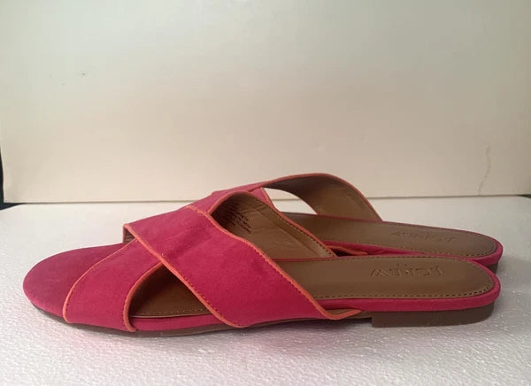 J. Crew Pink Sandals Slip On Slides Flat Criss Cross Faux Suede Women’s Size 9