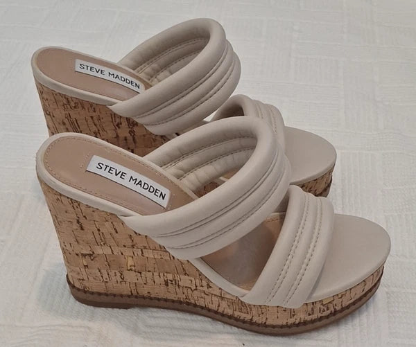 STEVE MADDEN Neutral Boho, Bohemian Style Light Nude Slide on Cork Wedges sz.7M
