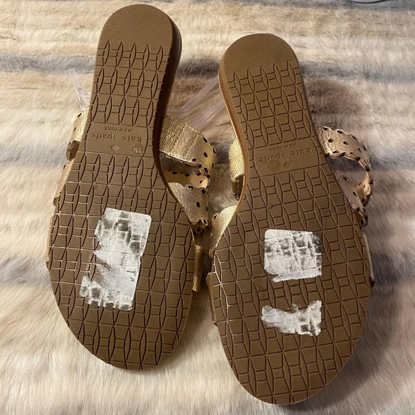 Kate Spade Brittany Gold Sandals Scalloped Straps Metallic Leather Size 7M