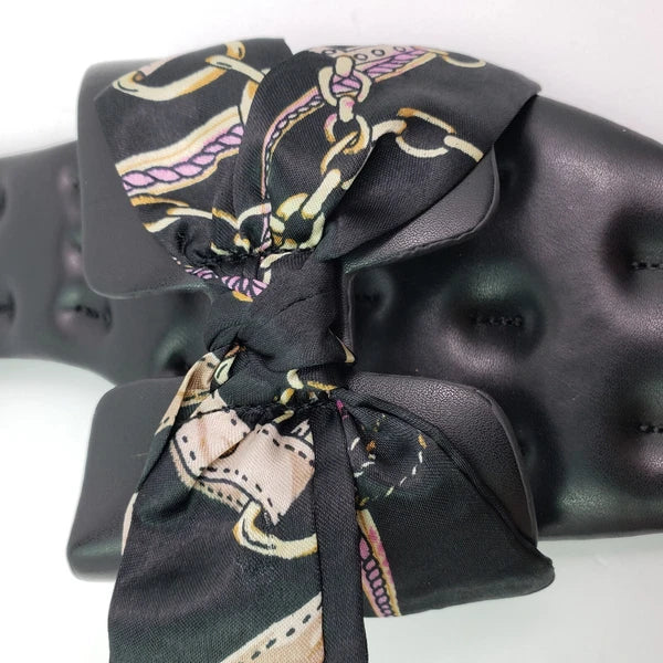 Musshoe Womens Size 9 Black Bow Slip On Formal Fashion Slide Flat Sandals