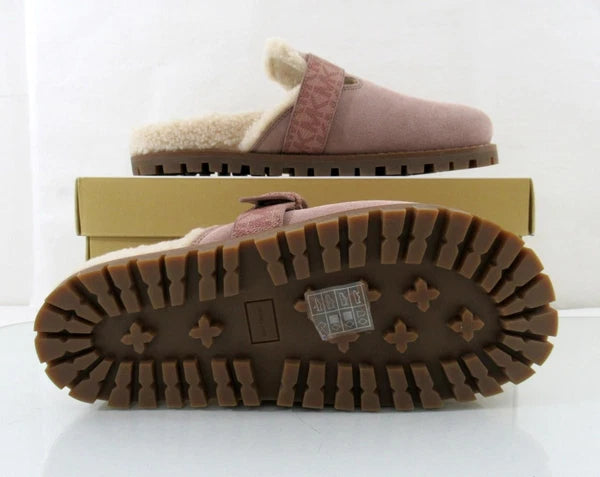Michael Kors Judd Closed Toe Suede Lug Sole Slide MK Logo Fawn Light Pink Size 7