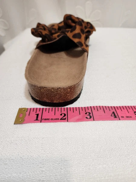 Women Size 9 Brown Sandals Bowknot Cork Leopard Cheetah Spring Summer Fashion