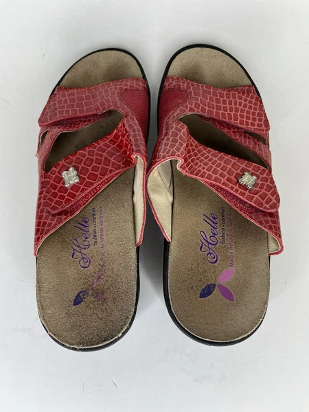 Helle Fashion Comfort Sandals Slides Wedge Heel Women Sz 38 US 7 Red Croc Spain