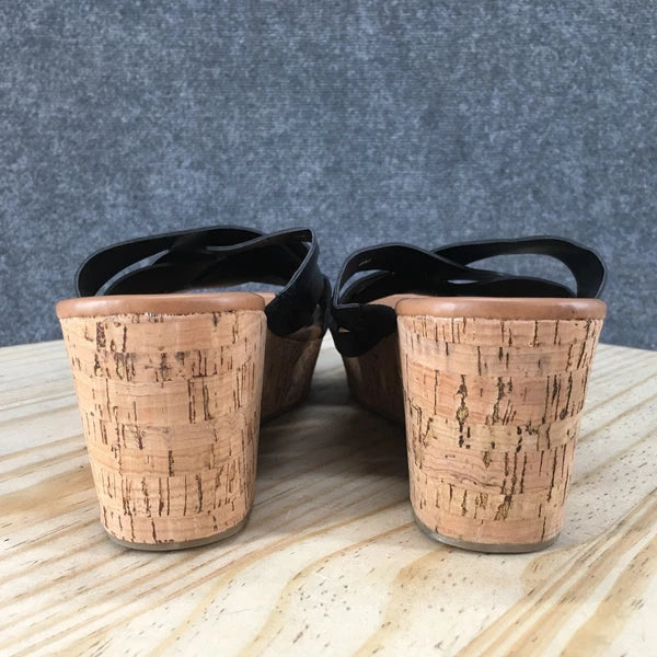 Style & Co. Sandals Womens 8 M Violette Wedge Slides Black Faux Leather Cork NEW