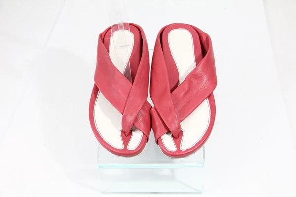 Women Flat Leather Sandals Flip Flop sz 8 Slide unique modern style J Shoes