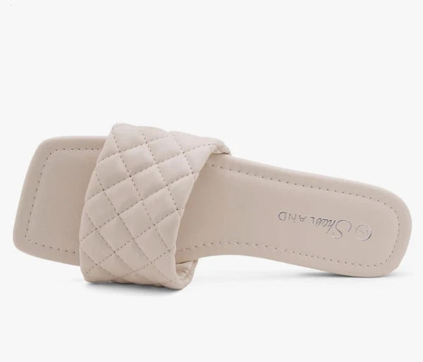 Shoe Land Women’s Flat Sandals Fashion Slides Square Open Toe Quilted Single ban