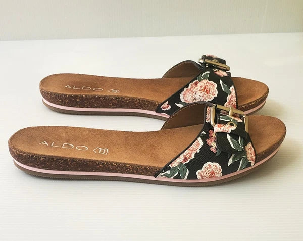 New Womens Aldo shoes Size 7 style sandals Aloha-56 flower pattern slides