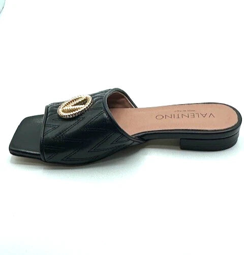 Valentino by Mario Valentino Afrodite Quilted Leather Slide Sandals Black Size 6