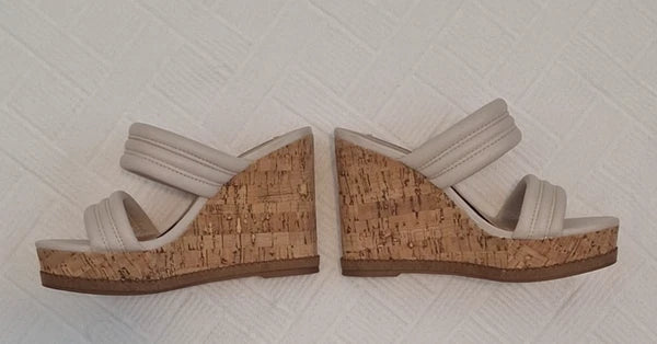 STEVE MADDEN Neutral Boho, Bohemian Style Light Nude Slide on Cork Wedges sz.7M
