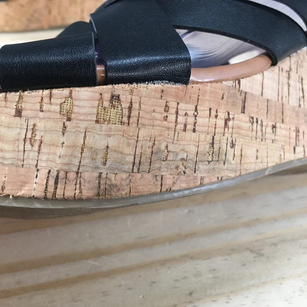 Style & Co. Sandals Womens 8 M Violette Wedge Slides Black Faux Leather Cork NEW