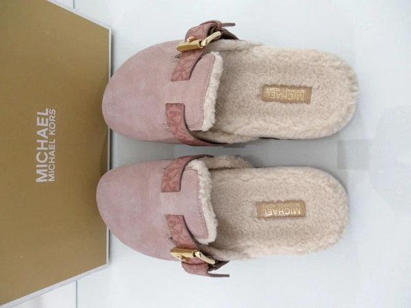 Michael Kors Judd Closed Toe Suede Lug Sole Slide MK Logo Fawn Light Pink Size 7
