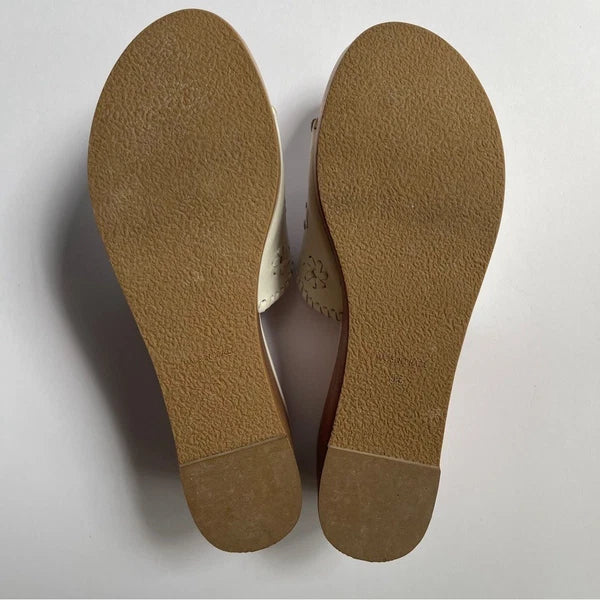 Jack Rogers Platform Wedge White Leather Sandals Size 9.5M Rory Style Scalloped