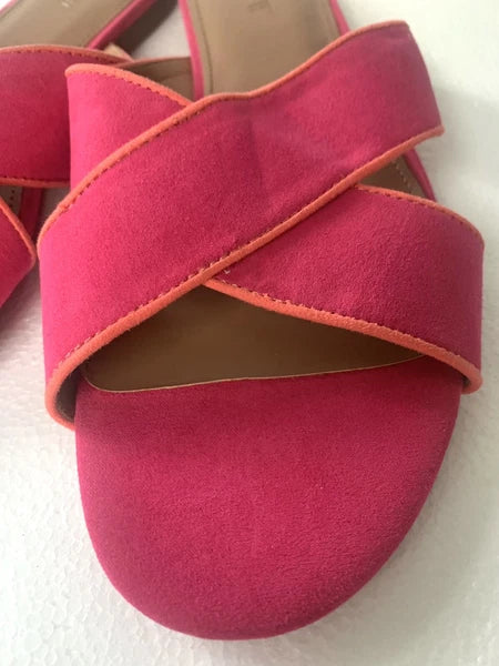 J. Crew Pink Sandals Slip On Slides Flat Criss Cross Faux Suede Women’s Size 9