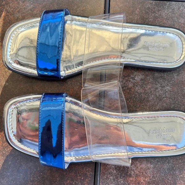 Urban Outfitters Slides Sandals Clear Blue Straps Trendy Flats Size 7