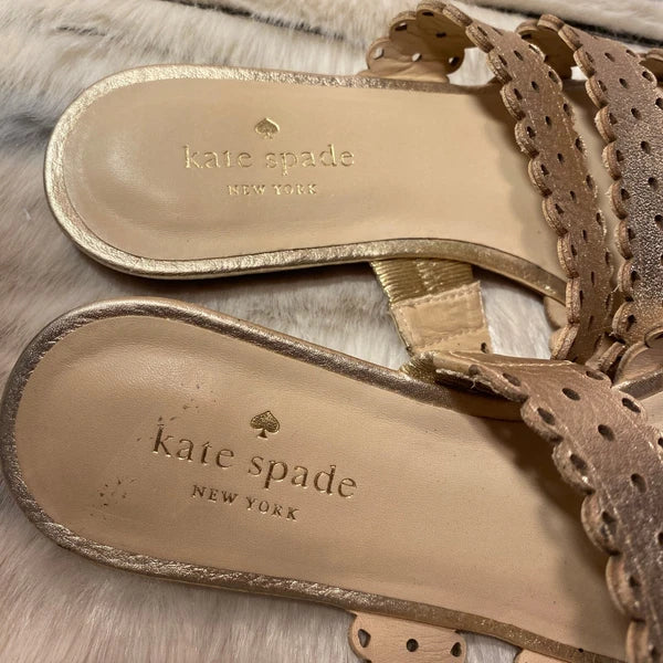Kate Spade Brittany Gold Sandals Scalloped Straps Metallic Leather Size 7M