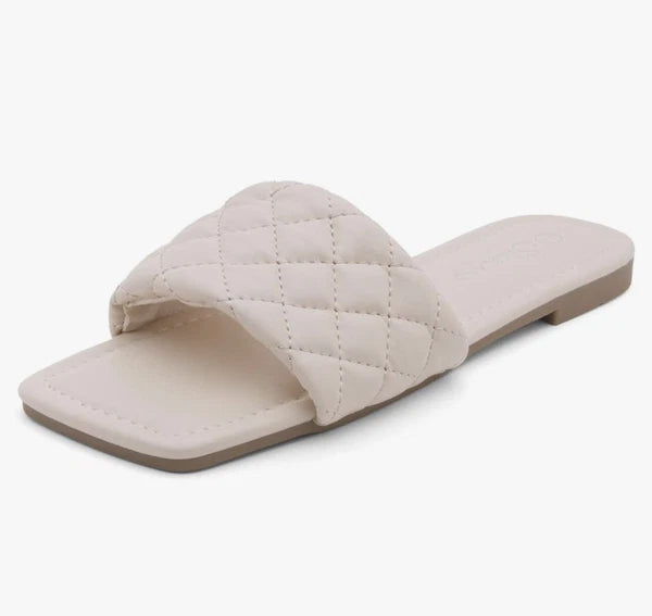 Shoe Land Women’s Flat Sandals Fashion Slides Square Open Toe Quilted Single ban