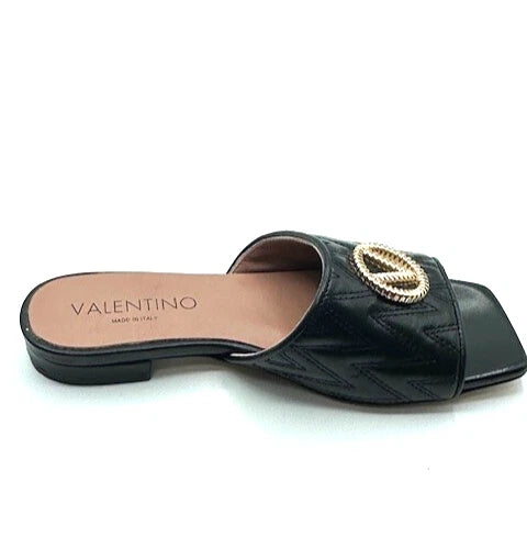 Valentino by Mario Valentino Afrodite Quilted Leather Slide Sandals Black Size 6