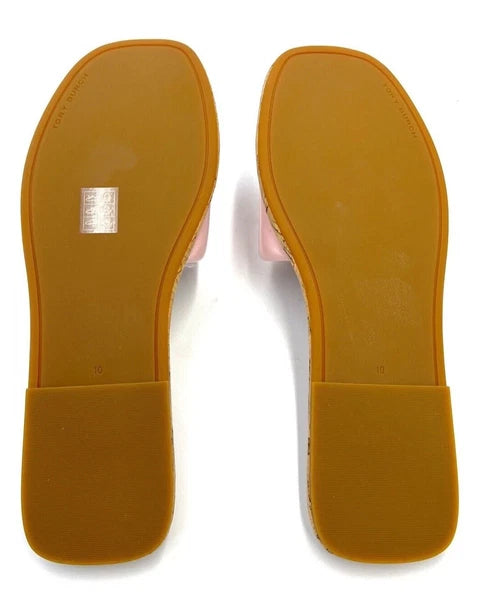 TORY BURCH DOUBLE T SPORT SLIDE SANDAL PATENT LEATHER PETUNIA/NATURAL SZ 10 NIB