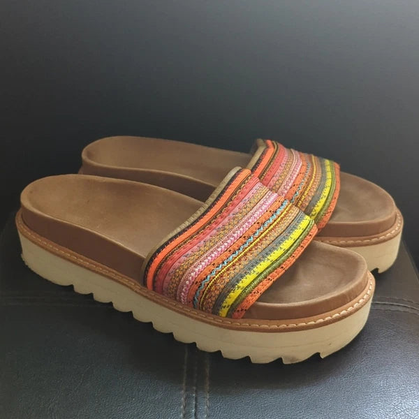 J Slides Multicolor Bohemian Style Comfy Footbed Slide On Platform Sandals
