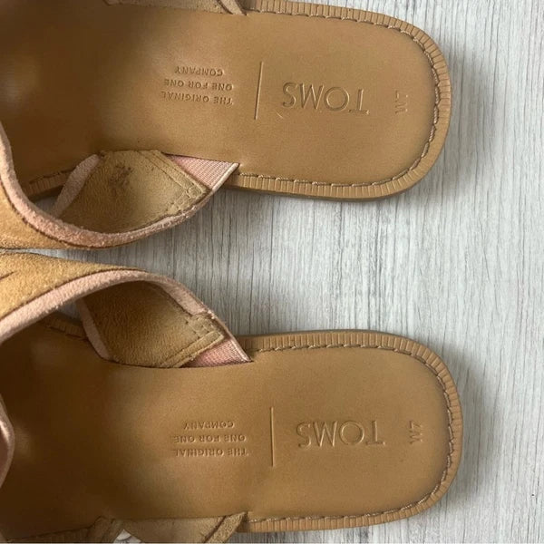 TOMS Val Slide Sandal Flip Flop style Size 7 Coral Pink & Tan