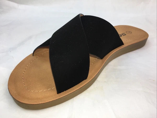 SODA-REFLECT-S NUBUCK PU X BANDS Flat Slide CASUAL Fashion Women Sandal Slip On