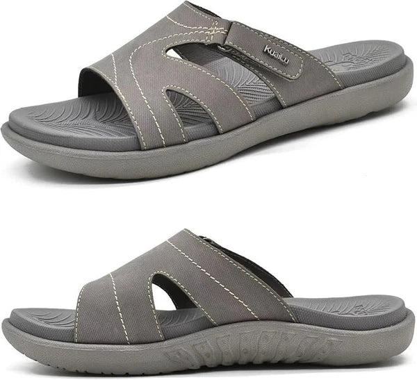 KuaiLu Womens Fashion Orthotic Slides Ladies Lightweight Athletic - Gray 8.5