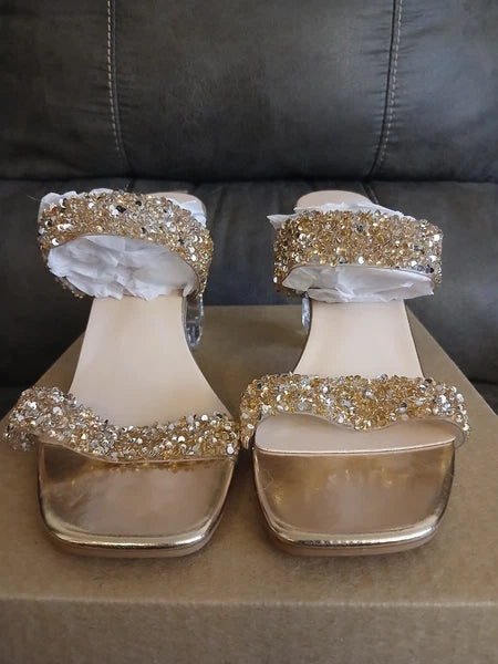 Sandal Heels Womens Slides BLING SPARKLE FASHION Heels NEW EU 42 USA 10 #1075