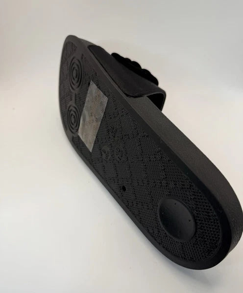 Qupid Women's Fashion Satin Black Flower Slides Sandals Flip Flops Sz 8 New!