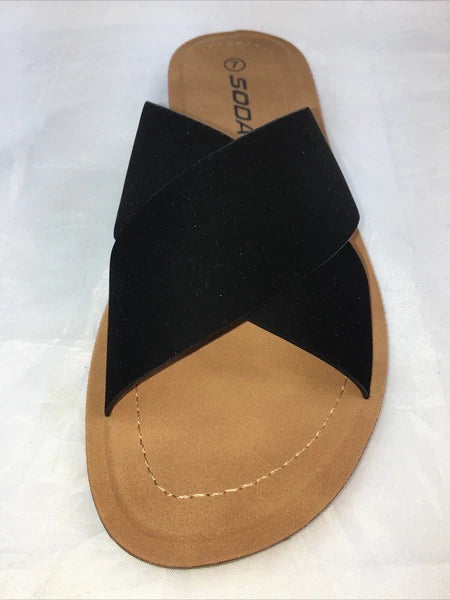 SODA-REFLECT-S NUBUCK PU X BANDS Flat Slide CASUAL Fashion Women Sandal Slip On