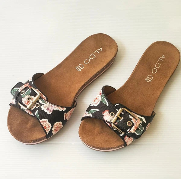 New Womens Aldo shoes Size 7 style sandals Aloha-56 flower pattern slides