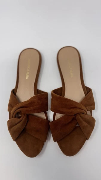 Veronica Beard Seraphina Twisted Slide Sandals Caramel Suede Women’s Size 6M