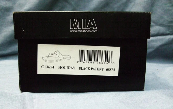 MIA Women's Black Patent Leather Thong Fashion Slides 8.5M New in Box