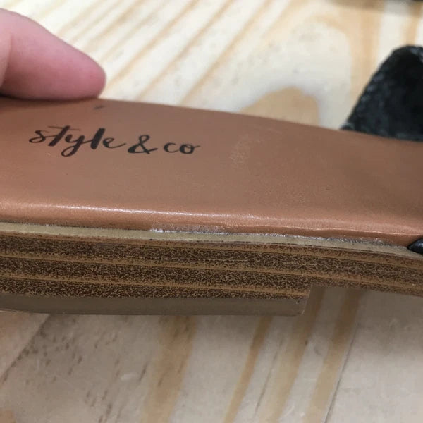 Style & Co. Sandals Womens 9.5 Shannonnp Slip On Slides Black Faux Leather NEW