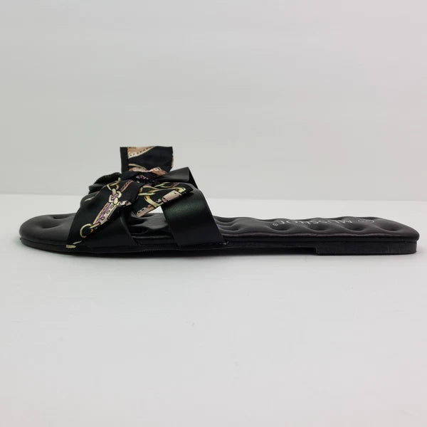 Musshoe Womens Size 9 Black Bow Slip On Formal Fashion Slide Flat Sandals