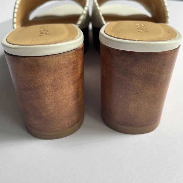 Jack Rogers Platform Wedge White Leather Sandals Size 9.5M Rory Style Scalloped
