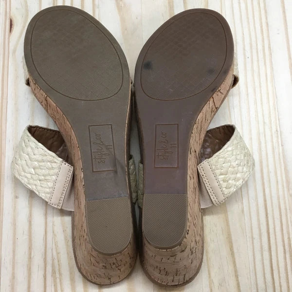Style & Co. Sandals Womens 11 M Daliaa Wedge Slides Beige Faux Leather Cork NEW